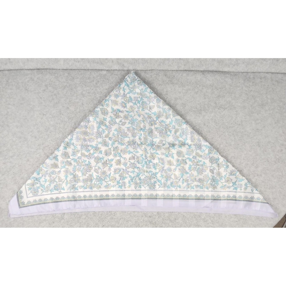 Silken Scarf Womens One Size White Blue Purple Floral Triangle Made in Italy